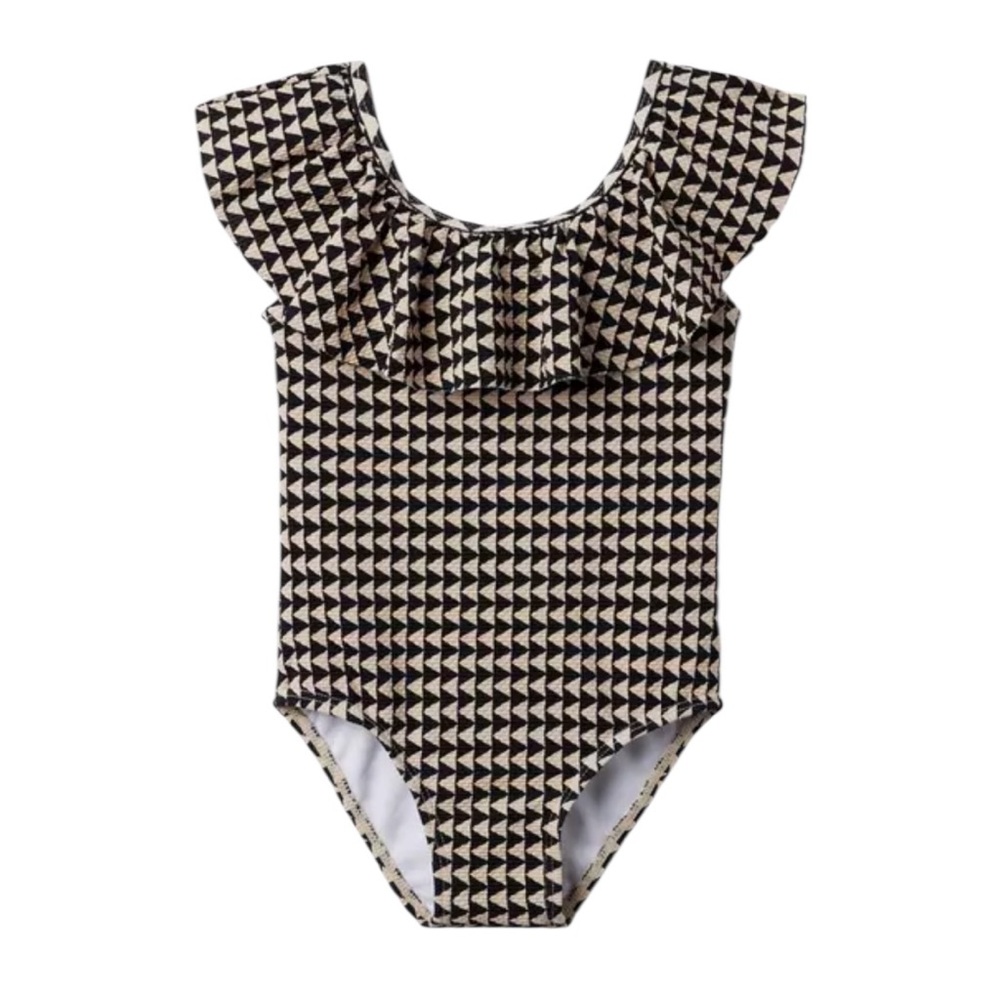 Janie and Jack‎ Girl’s Marshmallow Fluff Geo Print Ruffle Swimsuit Size 18
